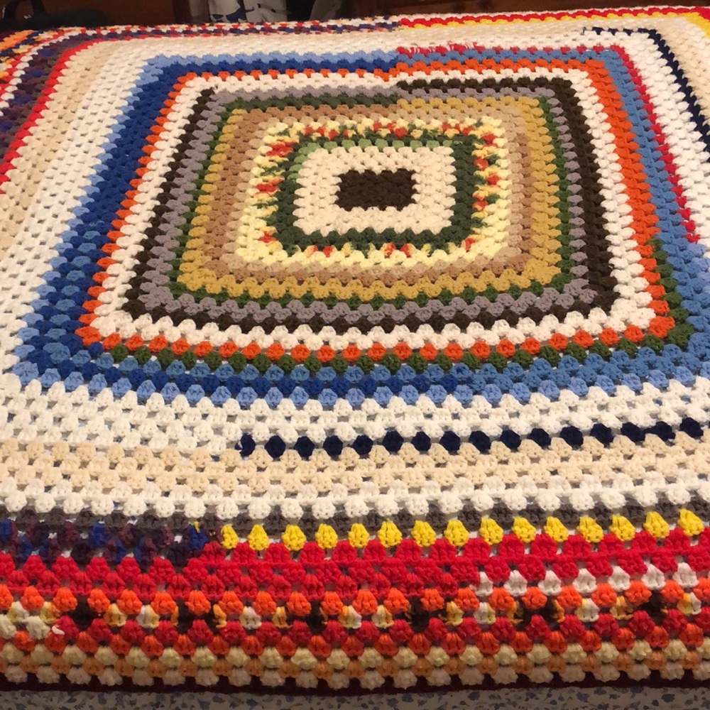 Afghan Handmade Blanket Granny Square Crochet Throw. Multi-Colored
